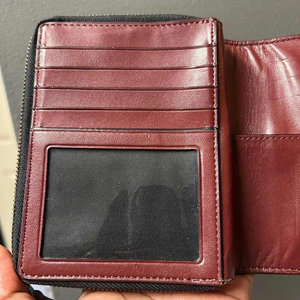 Coach F34868 Cord Wallet Cardinal Red Burgundy Leather Zip Leather Bifold